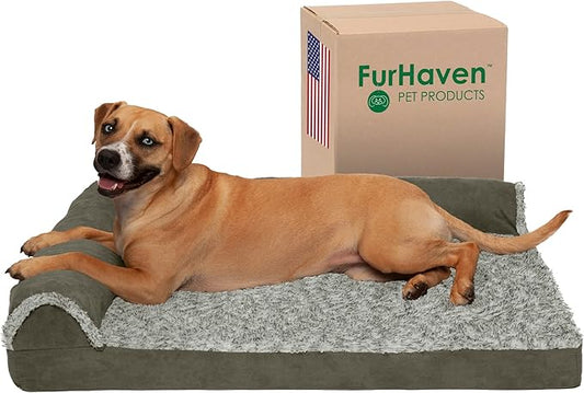 Furhaven Cooling Gel Dog Bed for Large/Medium Dogs w/ Removable Bolsters & Washable Cover 55 lbs