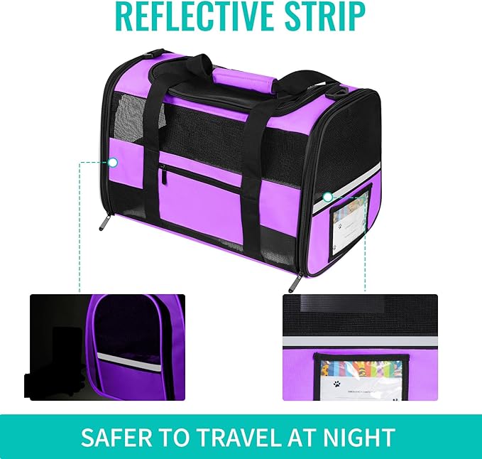 Cat Carrier Dog Carrier Pet Carrier Airline Approved for Small Dogs Medium Cats Puppies Under 15 Lbs, Collapsible Soft Sided Dog Travel Carriers for Puppy and Kitten, Purple