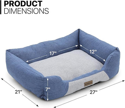 MoNiBloom 27"x21"x7" Dog Beds for Medium Small Dogs Machine-Washable Linen-Like Fabric Pet Beds Warming Cozy Soft Bed for Dogs and Cat