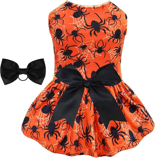 CuteBone Halloween Dog Dresses Velvet Holiday Small Dogs Clothes Onesie Pet Apparel Girl Puppy Skirt with Bow Hair Rope CVA46XXS