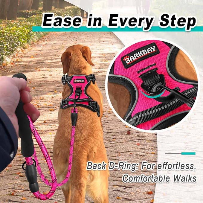 BARKBAY No Pull Pet Harness Dog Harness Adjustable Outdoor Pet Vest 3M Reflective Oxford Material Vest for PINK Dogs Easy Control for Small Medium Large Dogs (L)