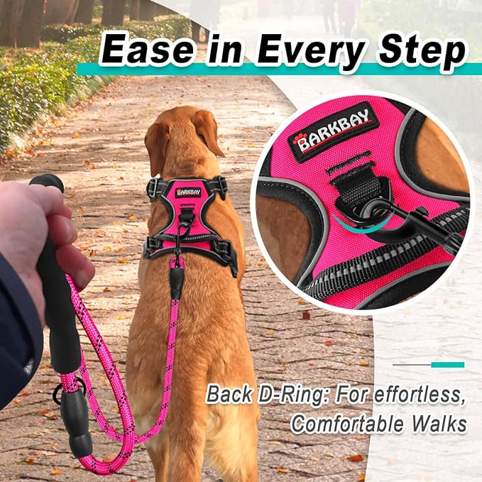 BARKBAY No Pull Pet Harness Dog Harness Adjustable Outdoor Pet Vest 3M Reflective Oxford Material Vest for pink Dogs Easy Control for Small Medium Large Dogs (XL)