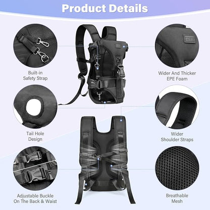 YUDODO Pet Dog Front Carrier Backpacks Multiple Adjustable Small Dog Chest Carrier Legs Out Easy-Fit Dog Travel Backpack Carrier for Hiking Camping for Small Medium Dogs Cats and Rabbit (Medium,Black)