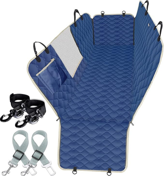 Lassie Dog Car Seat Covers for Back Seat Waterproof with Mesh Visual Window Durable Scratchproof Nonslip Dog Car Hammock with Universal Size Fits for Cars