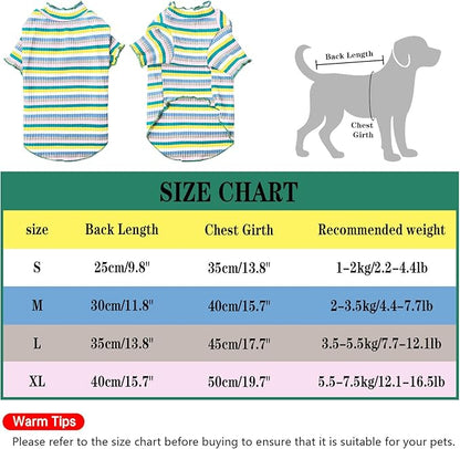 Small Medium Dog Clothes Rainbow Striped Dog Shirts Stretchable Long Sleeve Cat T-Shirt Pet Outfits for Chihuahua Yorkie Teddy (Green Edge
