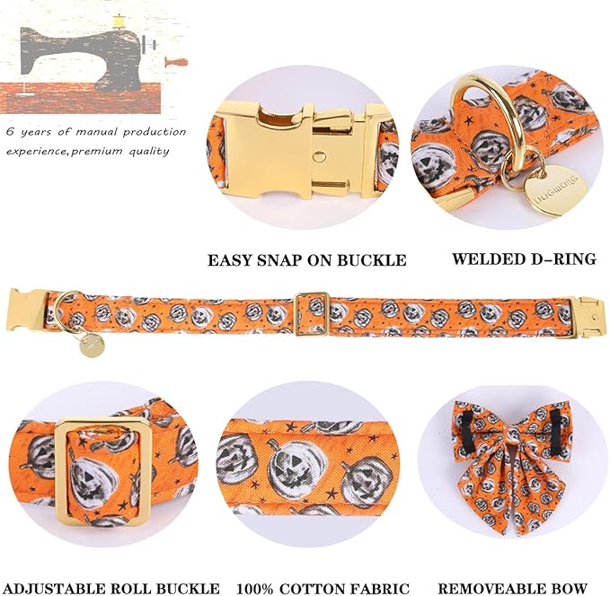 DOGWONG Fall Dog Collar with Bowtie