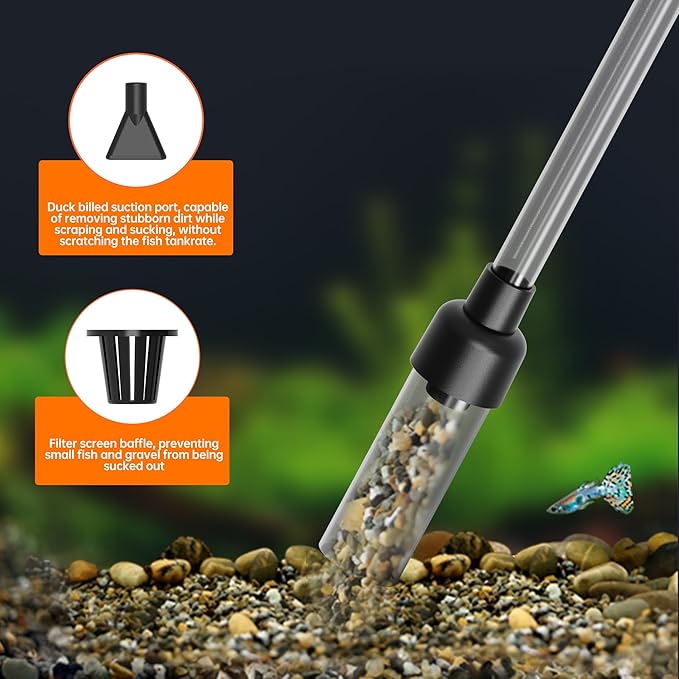 fish tank siphon, fish tank water changer, aquarium vacuum gravel cleaner, Manual 80GPH, Water Changer Adjustable Length, Suitable for small and medium-sized fish tanks.