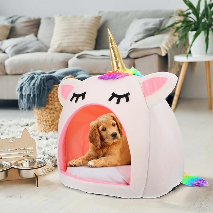 Winter Pet Sleep Bed Warm Unicorn Pet House Bed Pet Supplies for Cat Dog (Size M) Pet Dog Supplies