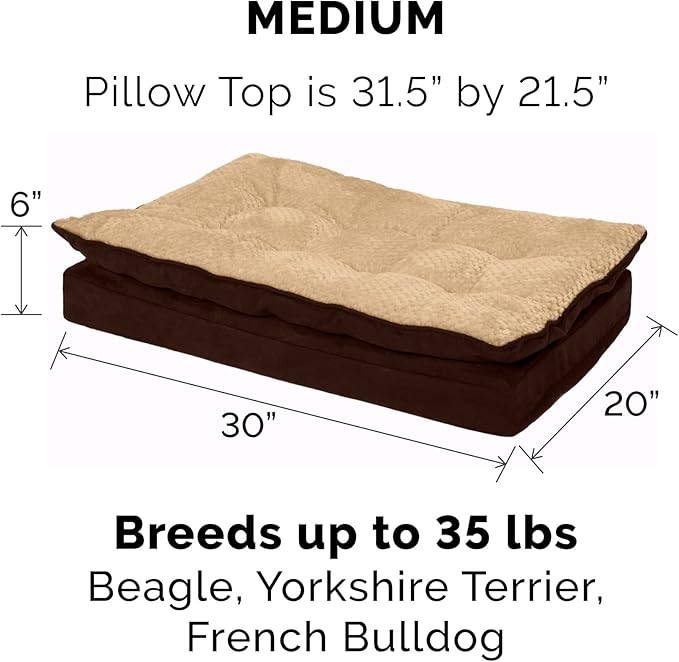 Furhaven Replacement Dog Bed Cover Minky Plush & Suede Pillow Top Mattress