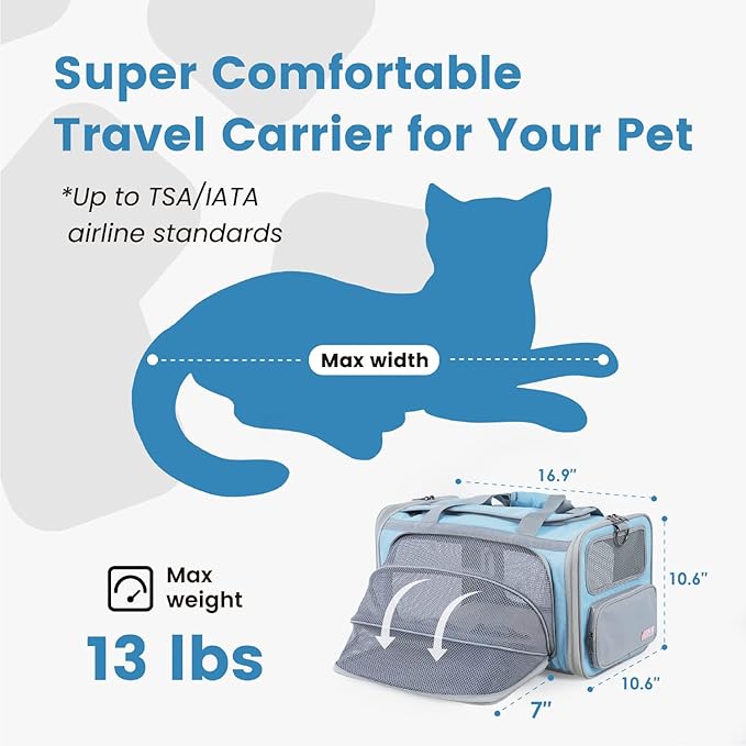 Pawaii Airline Approved Cat Carrier, Cat, Dog Carrier with ID Tag, Collapsible Pet Travel Carrier, Foldable, Protable, Comfortable, Convenient Pet Travel Carrier for Cats and Puppy