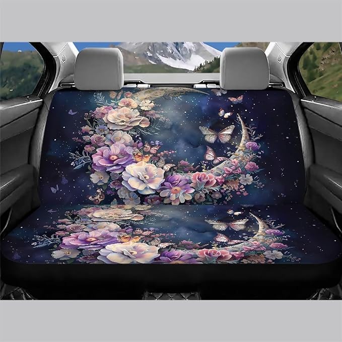 AFPANQZ Moon Flowers Car Back Seat Covers Protector Rear Car Seat Cushion Dust and Scratch Dust-Proof Washable Cover Universal Fits Car