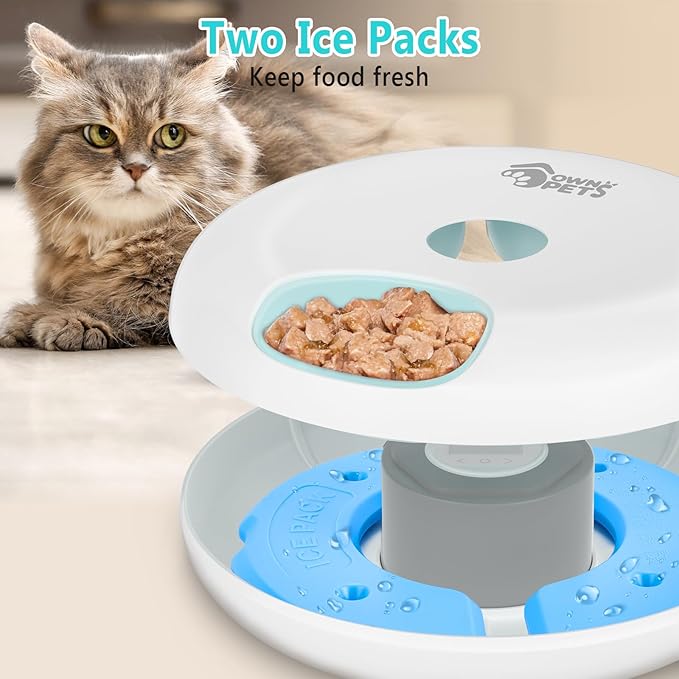 Ownpets 6 Meals Automatic Cat Feeder for Wet/Dry Food 2 Ice