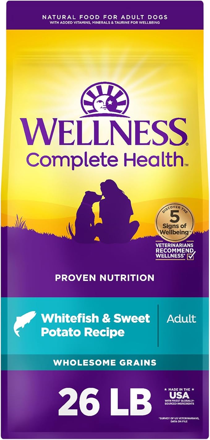 Wellness Complete Health Adult Dry Dog Food, Whitefish & Sweet Potato Recipe, 26 Pound Bag