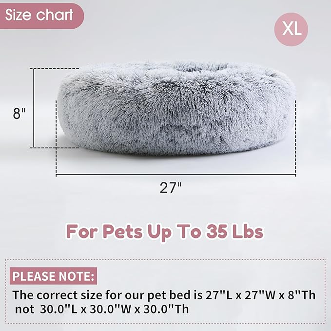 WESTERN HOME WH Calming Dog & Cat Bed, Anti-Anxiety Donut Cuddler Warming Cozy Soft Round Bed, Fluffy Faux Fur Plush Cushion Bed for Small Medium Dogs and Cats (20"/24"/27"/30")