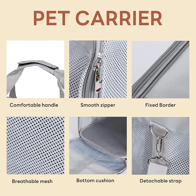 Dog Carrier, Cat Backpack Large, Cat Soft Sided Pet Travel Bag for Medium Dogs, Collapsible Puppy Carrier(Grey)