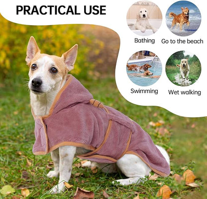 Dog Bathrobe Dog Drying Coat, Microfibre Material Fast Drying Super Absorbent Dog Bath Towel, Magic Sticker & Belly Strap, Dog Robes for After Bath Dog Bath Robe for Puppy Small Medium Large Dog Cat