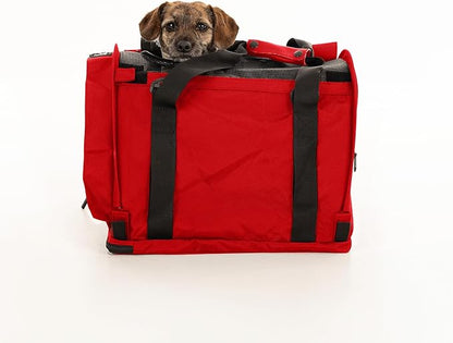 SturdiBag Pro 2.0 Pet Travel Carrier with Flexible Height for Cats and Dogs | Soft Sided Pet Carrier Bag with Safety Clips and Seatbelt Straps for Airplane or Car Travel | Medium, Red