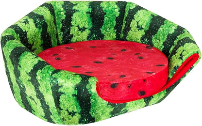 YML Watermelon Pet Bed - Cute Calming Fruit Bed with Removable Cushion for Dogs, Indoor Cats, Rabbits, Small Animals - 20 Inch, Green, Red