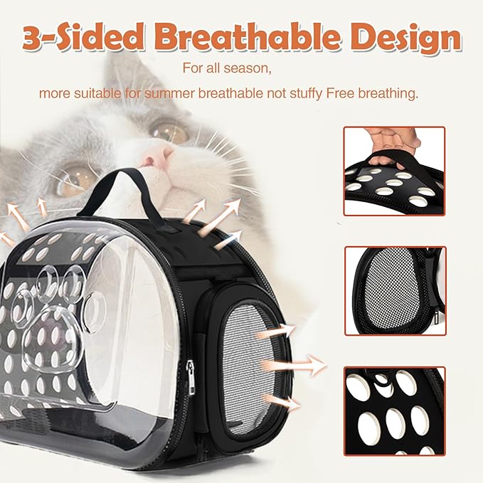 BNOSDM Clear Cat Carrier Hard Cat Bag Collapsible Portable Small Pet Carrier Bag for Cats Kitten Puppy Travel Hiking Walking & Outdoor Use(Grey)