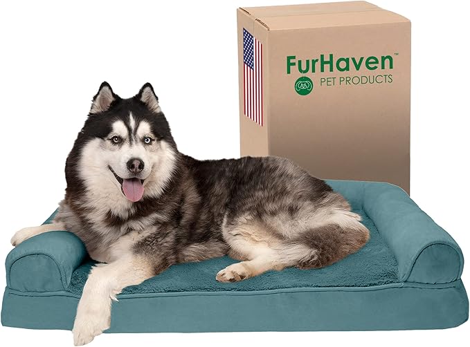 Furhaven Memory Foam Dog Bed for Large Dogs w/ Removable Bolsters & Washable Cover 95 lbs