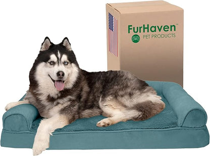 Furhaven Memory Foam Dog Bed for Large Dogs w/ Removable Bolsters & Washable Cover 95 lbs