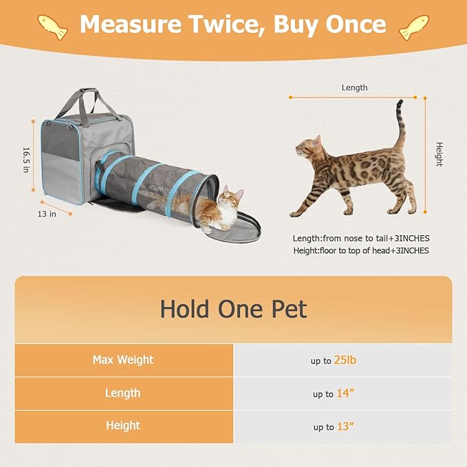 Cat Travel Carrier with Litter Box for Car, Expandable Cat Carrier with Collapsible Cat Travel Tube, Travel Cat Carrier with Cat Tunnel for Car Travel, Camping, up to 20 lb to Road Trip, Grey