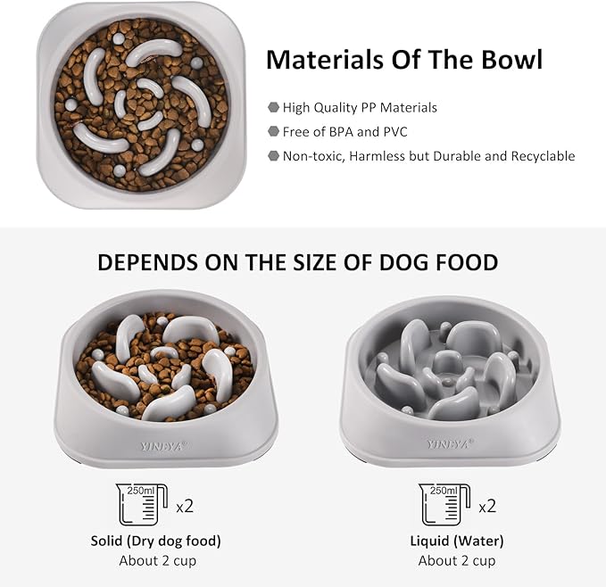 Dog Dishes for Small Dogs and Dog Dishes for Medium Dogs, Slow Feeder Dog Bowls, Dog Slow Feeder Bowl, Dog Food Bowls Slow Feeder, Dog Bowl Slow Feeder, Dog Bowl That Slow Down Eating(Gray)