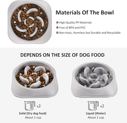 Dog Dishes for Small Dogs and Dog Dishes for Medium Dogs, Slow Feeder Dog Bowls, Dog Slow Feeder Bowl, Dog Food Bowls Slow Feeder, Dog Bowl Slow Feeder, Dog Bowl That Slow Down Eating(Gray)