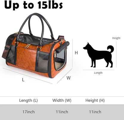 Dog Soft-Sided Carriers Pet Carrier for Small Dogs Cats, Fashion PU Leather Small Dog Carrier Pet Purse, Airline Approved Travel Pet Carrier for Puppy Kitten Small Animals (Brown)