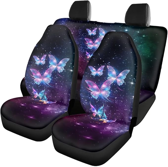 Glowing Butterfly Car Seat Cover Set Front and