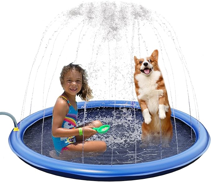 Splash Pad for Large Dogs - Non-Slip Thicken Sprinkler Pool Pet Summer Outdoor Durable Bath Pool Water Toys Fun Backyard Fountain Play Mat for Pet Dog