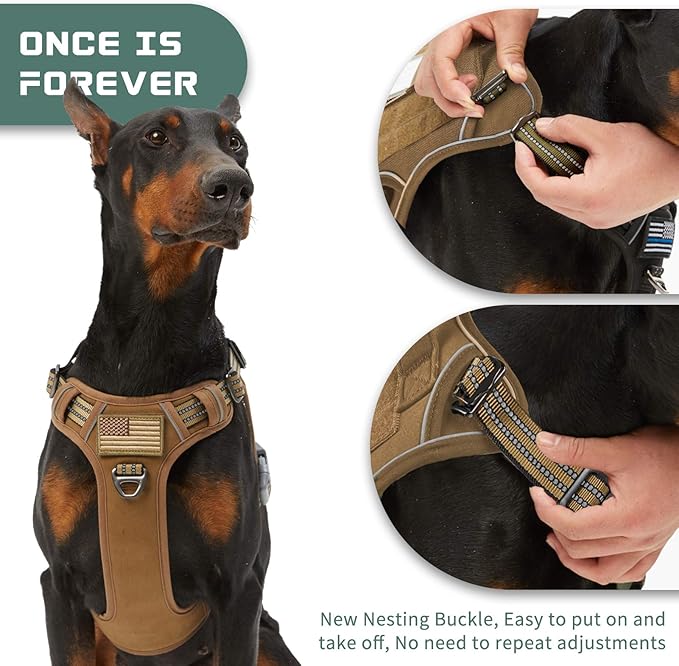 BUMBIN Tactical Dog Harness for Large Dogs No Pull, Famous TIK Tok No Pull Dog Harness, Fit Smart Reflective Pet Walking Harness for Training, Adjustable Dog Vest Harness with Handle Brown XL