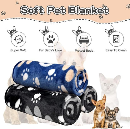 1 Pack 3 Dog Blankets for Small Dogs, Soft Fleece Dog Blanket Fluffy Pet Blanket Warm Sleep Mat Cute Paw Print Puppy Cat Blanket, Flannel Throw for Washable Dog Bed, Blanket for Dogs, 23"X16"