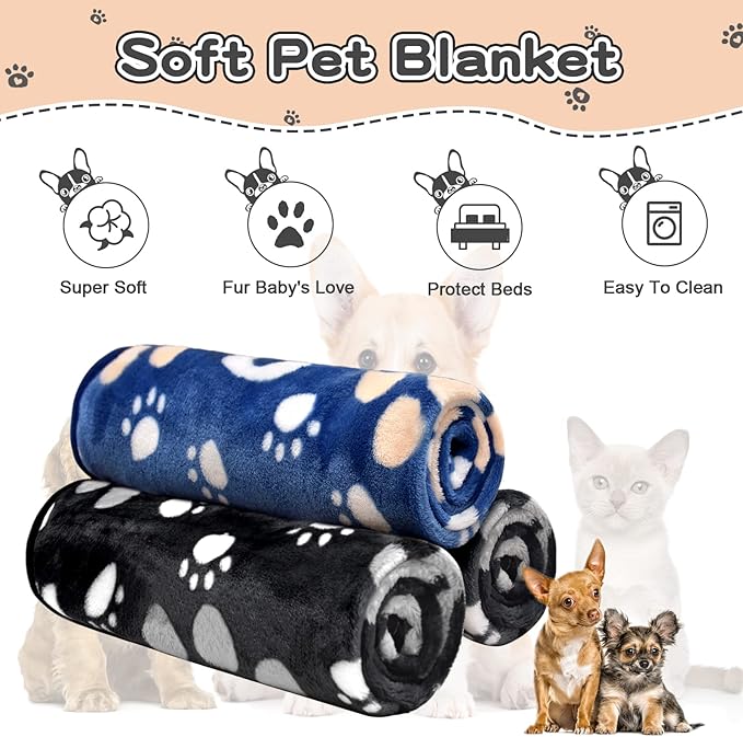 1 Pack 3 Dog Blankets for Medium Dogs, Soft Fleece Dog Blanket Fluffy Pet Blanket Warm Sleep Mat Cute Paw Print Puppy Cat Blanket, Flannel Throw for Washable Dog Bed, Blanket for Dogs, 41"X31"