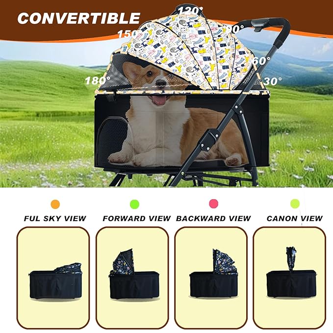 Pet Stroller 3 in 1 Folding Lightweight Dog Stroller with Detachable Carrier & Storage Basket 4 Wheels