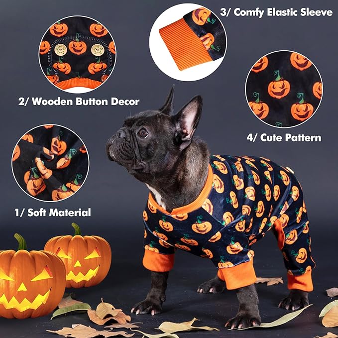 KYEESE Dog Pajamas Halloween for Small Dogs Pumpkin Dog Pjs Onesie Stretchable Soft Material Cat Pajamas