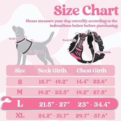 rabbitgoo Dog Harness for Large, No Pull Pet Harness with 3 Buckles, Adjustable Soft Padded Dog Vest with Instant Control Handle, Easy Walking Reflective Pet Vest for Large Dogs, Rose Pink, L