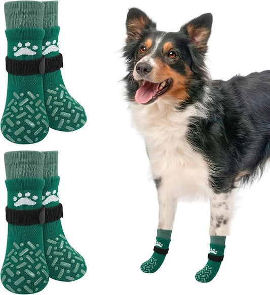 SCENEREAL Dog Socks to Prevent Licking Paws for Hot Pavement, Anti Slip Long Dog Grip Socks for Hardwood Floors, Dog Shoes Booties&Paw Protector for Small Medium Large Senior Dog, Pet Socks for Wounds
