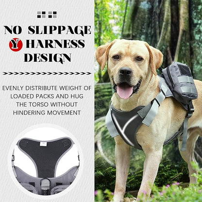 ROZKITCH Dog Backpack for Medium & Large Dogs Outdoor Hiking Camping, Dog Saddle Bag with Side Pockets & Adjustable Strap, Pet Harness Tactical Pack for Hunting Training Running Walk Travel Grey M