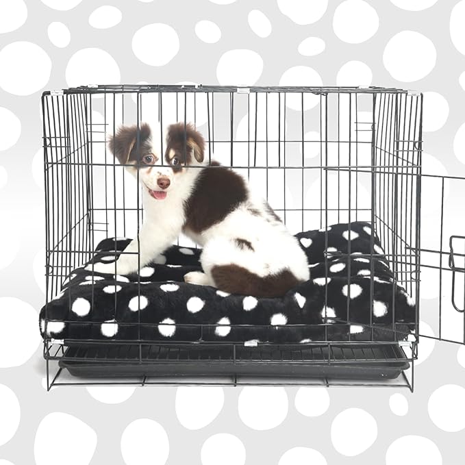 18x24 Dog Bed for Crate, Washable and Non-Slip, Comfortable 24 Inch Dog Crate Pad, Ideal Crate Beds for Small Dogs, Black with White Dots