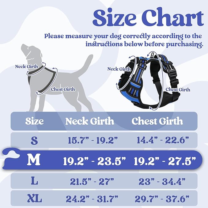 rabbitgoo Dog Harness Medium Sized, No Pull Pet Harness with 3 Buckles, Adjustable Soft Padded Dog Vest with Instant Control Handle, Easy Walking Reflective Pet Vest for Medium Dogs, Blue, M