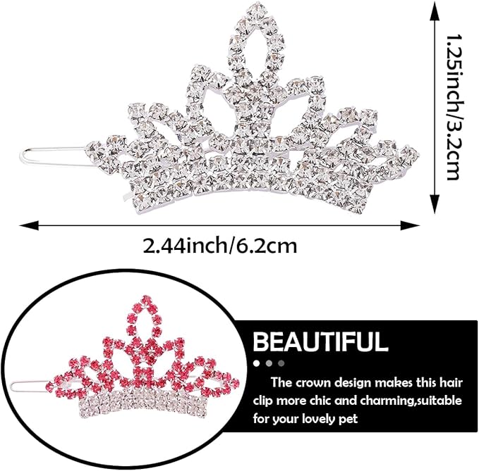 PET SHOW Dog Tiara Crown Hair Clips Bows (2pcs Silver