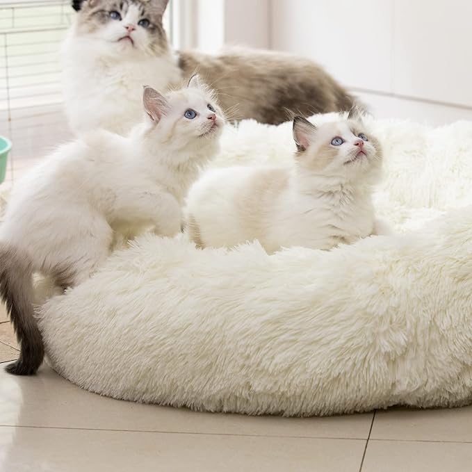 Anti Anxiety Round Fluffy Plush Faux Fur Warm Washable Dog Bed & Cat Bed Sleep（20"/24"/27''） (20",