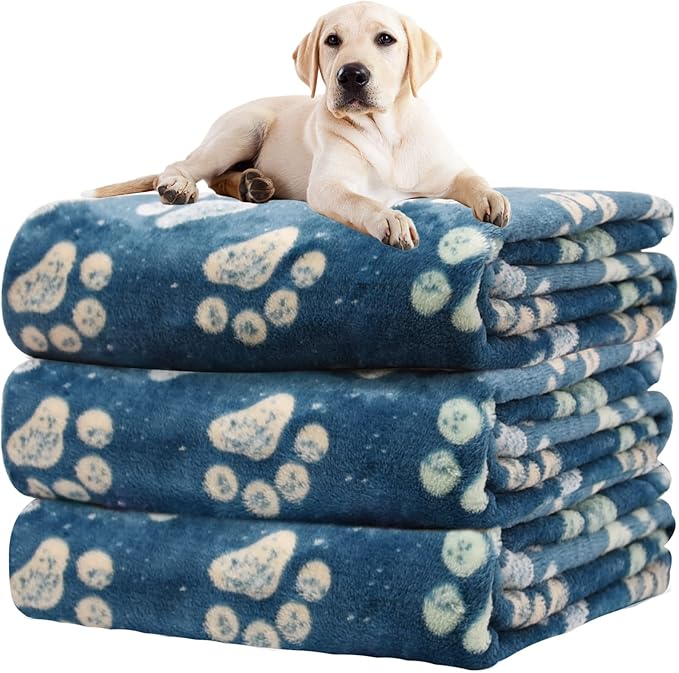 1 Pack 3 Blankets for Dogs Blankets for Large Dogs Medium Dog Blanket Super Soft Fluffy Premium Fleece Pet Blanket Flannel Throw for Dog Puppy Cat Paw Blanket,Navy Blue(41x31 inch)