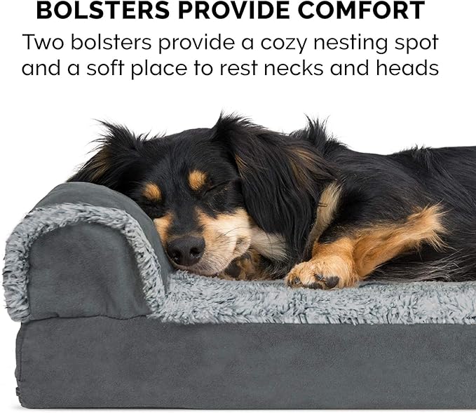 Furhaven Memory Foam Dog Bed for Medium/Small Dogs w/ Removable Bolsters & Washable Cover 35 lbs