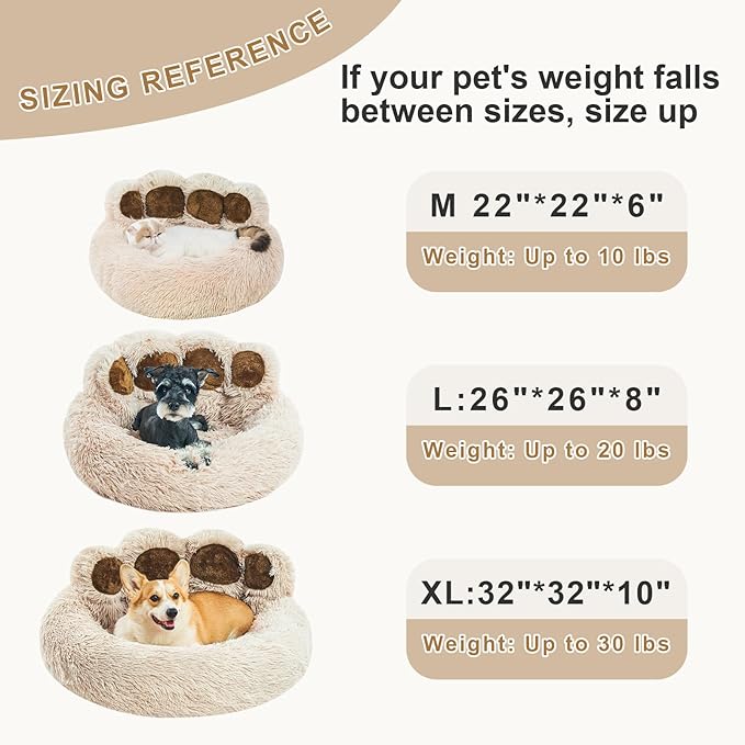 Jiupety Pet Round Bed of Paw Shape (26"×26"×8"), Camel.