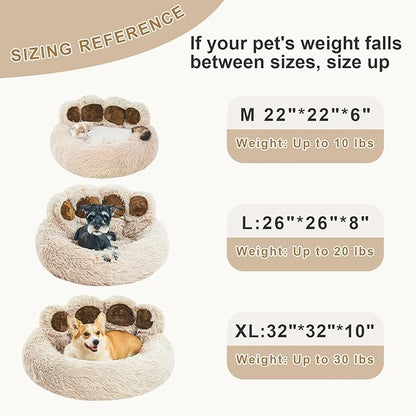 Jiupety Cute Round Calming Dog Bed of Paw Shape (32"×32"×10"), Camel.