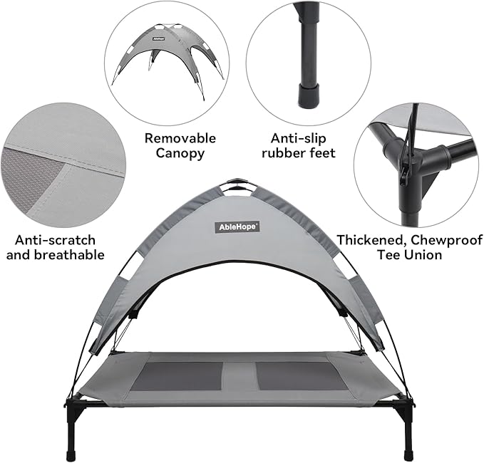 Elevated Dog Bed with Removable Canopy Shade Tent Raised Cooling Pet Cots Bed for Large Medium Dogs Heavy Duty Dog Bed for Indoor & Outdoor Use (Grey 41.7"L x 29.5"W x 33.5"Th)