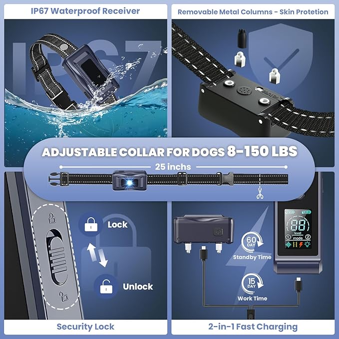 UPGRADED 4265FT Dog Shock Collar with Remote Control IP67 Dog 8-150 Lbs