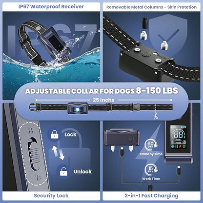 UPGRADED 4265FT Dog Shock Collar with Remote Control IP67 Dog 8-150 Lbs